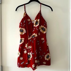 Red floral romper